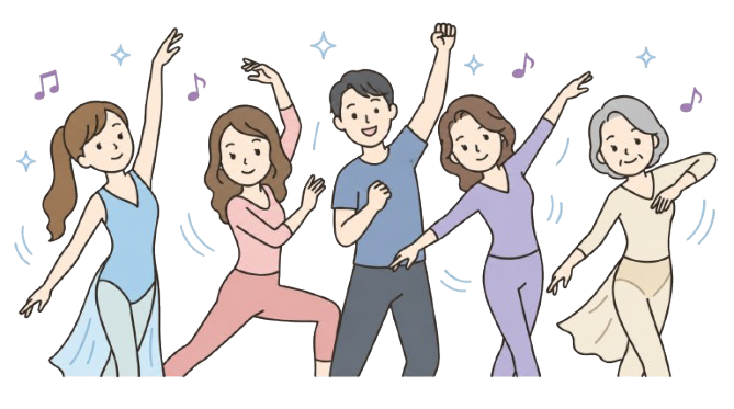 モダンバレエを楽しむ生徒たちのイラスト